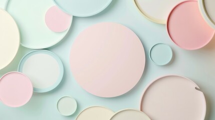Fototapeta premium Abstract geometric shapes in pastel colors, with a large central area left blank for text