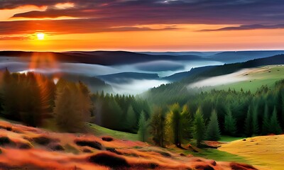 sunrise over the mountains and sky and sun