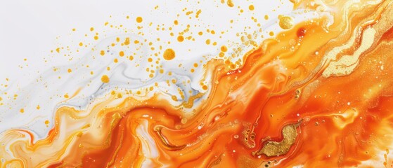 abstract wallpaper with wavy watercolor effects in orange and liquid gold, nice texture and very artistic
