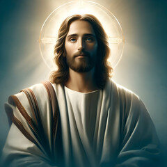 Fototapeta premium Jesus with Halo Divine Light of Jesus