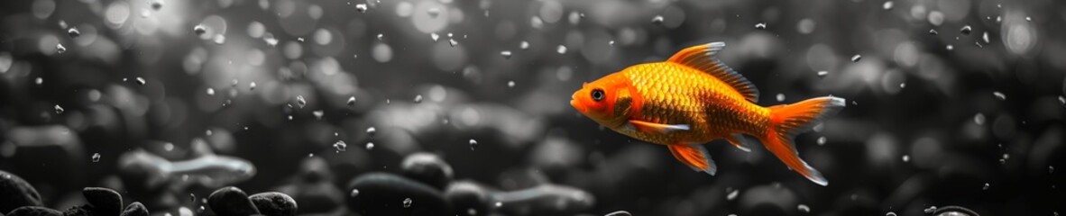 Vibrant Orange Fish Stands Out Among Monochrome School in Underwater Scene, Symbolizing Courage and Uniqueness