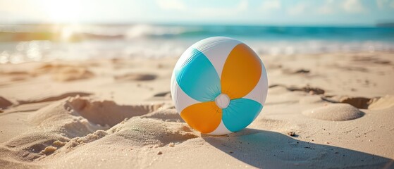 Obraz premium wallpaper with a inflatable beach ball on the sand, beautiful vacation background 