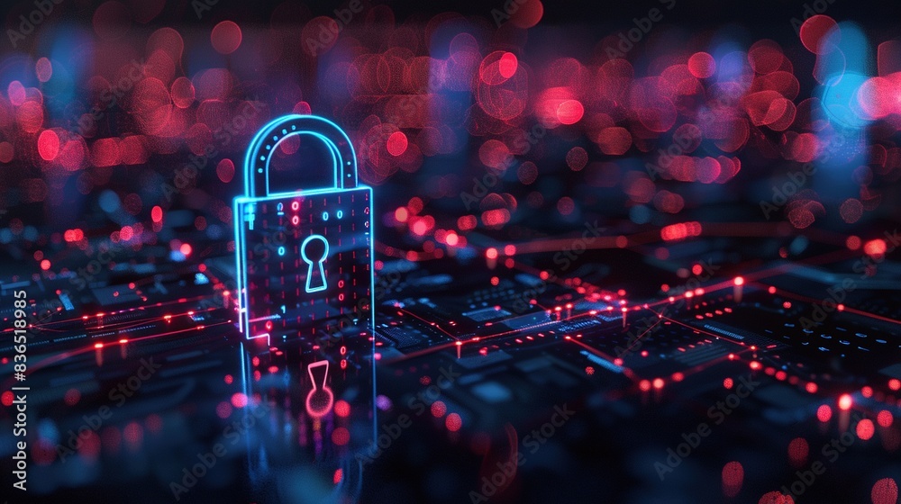 Wall mural digital image of the lock. the concept of aesthetic security. big data flow. modern data safety back