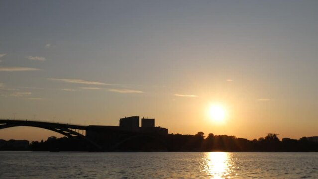 Stockholm, Sweden A sunset view of the Kungsholmen district and the Western Bridge, or Vasterbron.