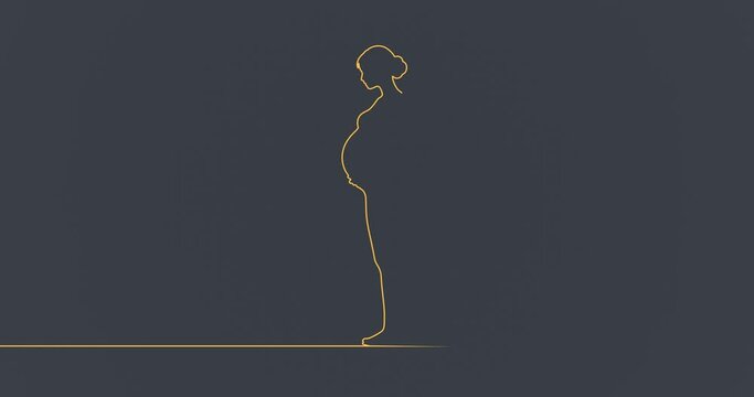 Pregnant woman thin line drawn silhouette with field for text. Motherhood sign. Pregnancy concept