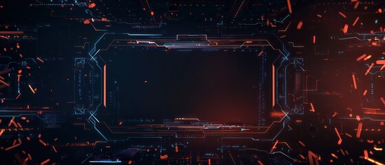 futuristic border wallpaper with digital graphic elements and some free space at the center
