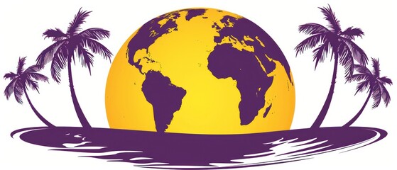 palm trees around a globe wallpaper with warm colors on a gradient background