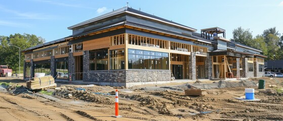 commercial building for retail and restaurants still in construction
