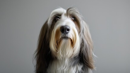 bearded collie dog wallpaper isolated on a neutral background, very photographic and professional
