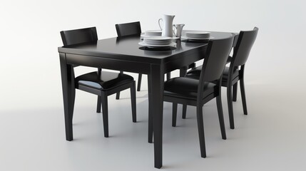 Contemporary dining table set, sleek and elegant, isolated white background