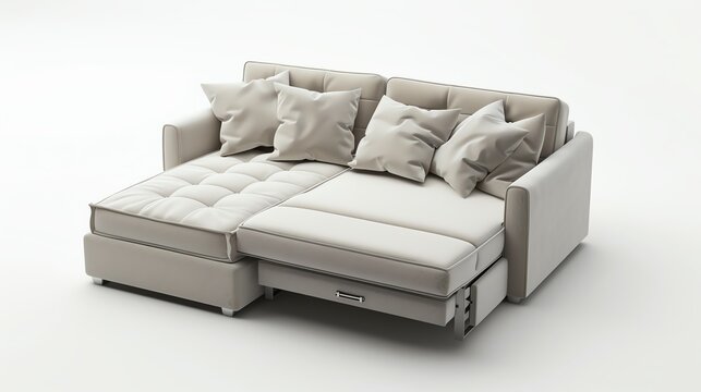 Modern sofa bed, functional design, isolated white background