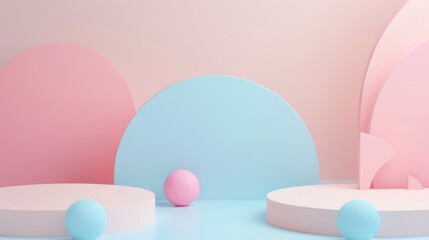 Stand podium wall scene pastel color background, geometric shape for product display presentation. Minimal scene for mockup products, stage showcase, promotion display