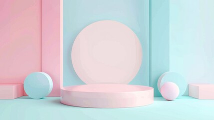 Stand podium wall scene pastel color background, geometric shape for product display presentation. Minimal scene for mockup products, stage showcase, promotion display