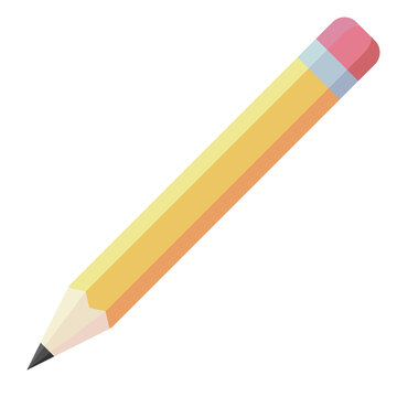 Yellow pencil transparent background, A yellow pencil with a pink eraser in flat design, perfect for education, business, and creativity