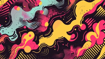 Comics illustration, retro and 90s style, pop art pattern, abstract crazy and psychedelic background