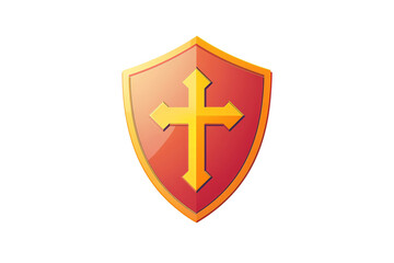 Obraz premium Shiny red and gold shield with a cross, symbolizing protection, strength, and faith. Ideal for design, logo, or emblem concepts.