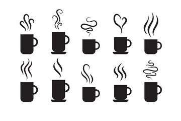 Smells line icon set, hot aroma Coffee, tea in cup, smells or fumes. Isolated symbols doodle glasses of hot drinks. Fragrances evaporate icons.