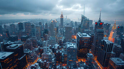 Naklejka premium City Skyline at Dusk: Urban Exploration in Vibrant City