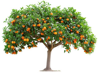 A lush orange tree filled with ripe oranges, showcasing vibrant green leaves and a bountiful harvest, perfect for agricultural themes.