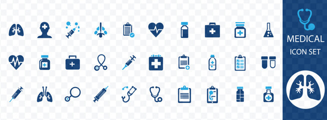 Medical icon set. Containing doctor, medicine, hospital, treatment, healthcare, nurse, pills, clinic and more