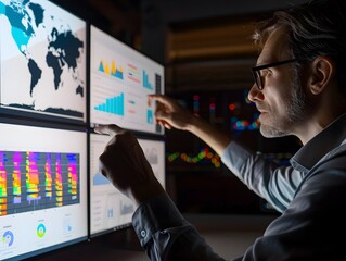 Fototapeta premium Illustration of Using advanced visualization tools and dashboards to present complex data in an easily understandable format for better decision-making and operational insights. Ai Generate.