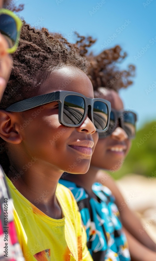 Canvas Prints A group of three children wearing sunglasses and smiling at the camera. Generative AI.