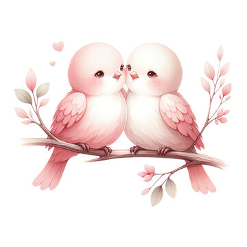 pink birds kissing on branch clip art preview
