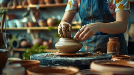 Woman doing DIY pottery project