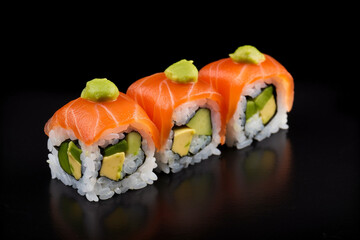 Salmon avocado sushi roll generative AI