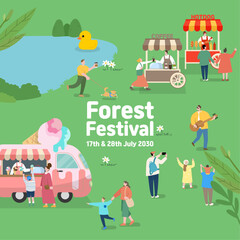 People enjoying food trucks and festivals