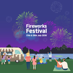 Fireworks festival at night on the riverside