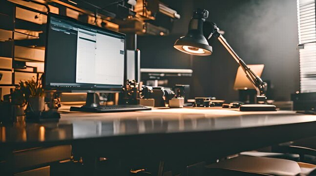 The light is on on the work desk