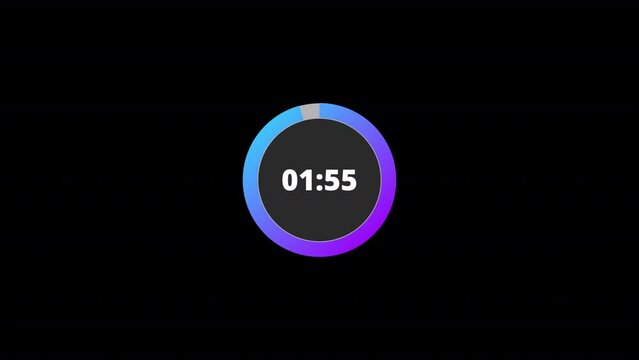 2 minutes circle countdown, 2 minute timer countdown with circle animation, animation on two minutes countdown on black background.