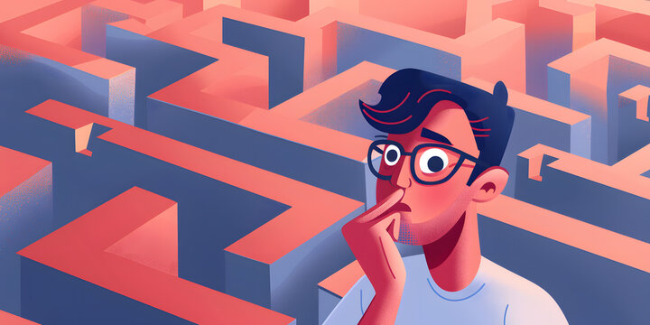 Pessoa confusa olhando para um labirinto