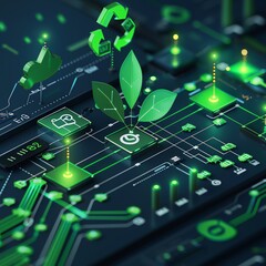 green technology solutions, recycle flow, zero waste policy, upward trend business charts, neat vector art, high resolution, no text, 8k