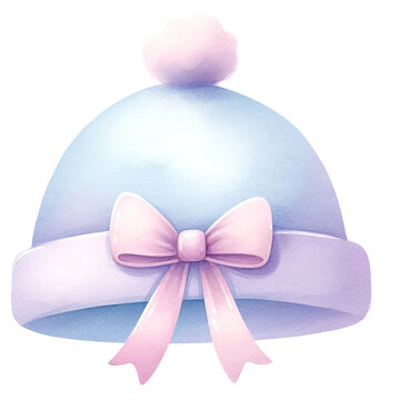 recommend clip art: Blue baby hat with bow for baby shower clipart on transparent background
                    