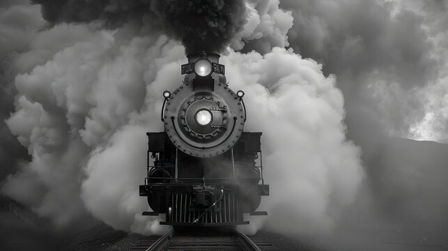 A steam locomotive chugging down the tracks, billowing smoke and steam.