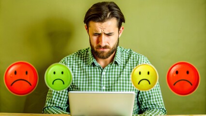 Unhappy Customer Giving Low Rating in Online Survey: Concept of Dissatisfaction. Perfect for: Customer Service Week, World Consumer Rights Day, National Complaints Day.