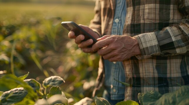 A farmer using a smartphone app to receive alerts and notifications about potential pest infestations or nutrient deficiencies in their crops.
