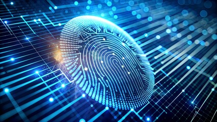 Biometric Fingerprint Scanner for Secure Financial Access. Perfect for: National Cyber Security Awareness Month, Data Privacy Day, Financial Literacy Month, Cyber security campaigns.