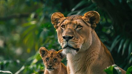Naklejka premium A beautiful lioness with copy space