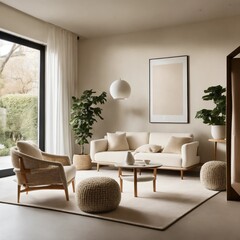 minimalist room with boucle furniture all white an