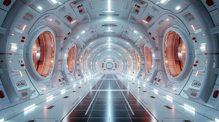 Sci-fi 3D space exhibition interior rendering, futuristic technology concept scene illustration background