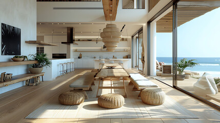 Coastal dining room with a beach inspired theme