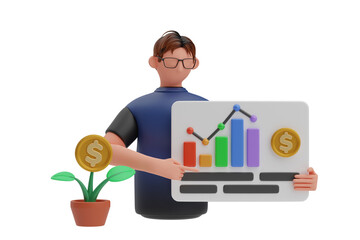 Financial Planner is analyzing financial growth 3D Illustration
