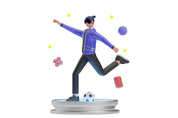 Playing football in metaverse 3D Illustration