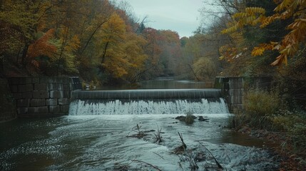 Fototapeta premium Dam water flowing into a creek