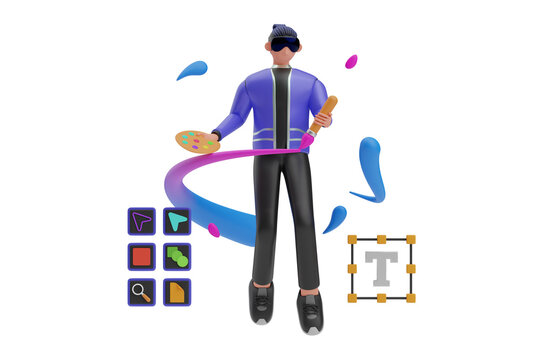 Graphic Designer in Metaverse 3D Illustration