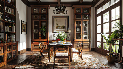 Fototapeta premium Dining room with vintage decor and antique furniture