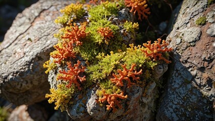 Obraz premium Closeup of colorful lichen on tree bark